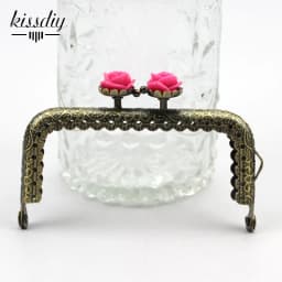 KISSDIY 10pcs 8.5CM Rose Head Pattern Purse Frame Antique Bronze Square Shape Bag Kiss Clasp Lace Metal DIY Bag Accessories