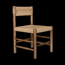 Organic Modern Dining Chair, Solid Wood Chair with Woven Fiber Seat, Natural Texture Wabi-Sabi Style Chair for Kitchen and Study