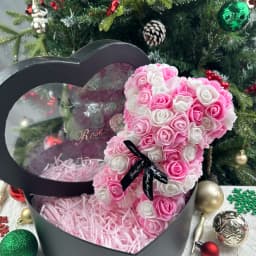 25cm Artificial Rose Teddy Bear with Gift Box, Romantic Valentine's Day Gift for Women, Ideal for Anniversary & Wedding