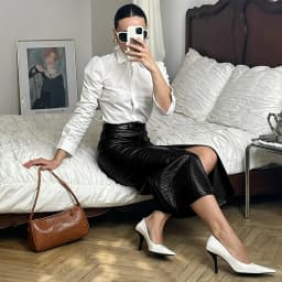 Linad Office Lady Brown PU Split Mid Calf Skirts Street Chic Slim Zipper Skirts Women 2026 Vintage High Waist Straight Skirt