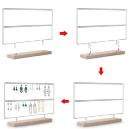 2-Tier 46-Hole Earring Display Holder Metal Wood Stand Jewelry Storage Organizer Ear Stud Rack Gift for Women