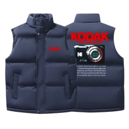 Men Kodak Point and Shoot Camera Print Stand Collar Padded Vest Sleeveless Warm Casual Outerwear Winter Cotton Waistcoat