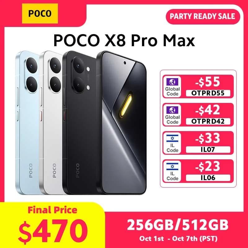 Global Version POCO X8 Pro Max 5G Smartphone Dimensity 9500s 6.83'' 1.5K 120Hz Display 100W HypeCharge 8500mAh battery NFC