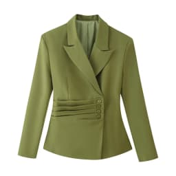 Suninheart Olive Green Asymmetric Blazer & Pants Set – Women's Ruched Waist Suit Two Piece Office Lady Autumn Fashion