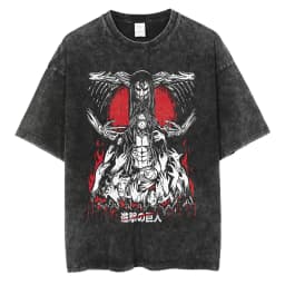 2026 Anime Attack on Titan Eren Jaeger Printed T-shirt Men's and Women's Washed T-shirt High Quality Vintage Cotton T-shirt Top