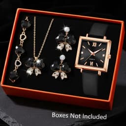 5/6 PCS/Set Red Women's Watch With Minimalist Elements Dial Quartz Watch Latex Strap Cherry Elements Jewelry Set Girl's Gift