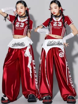 Girls Jazz Dance Performance Outfit Red Pants Set Children's Street Dance Show Costume Trendy Girls' Clothing Stage Performance