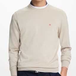 CH Men's Crew Neck Sweater Slim Fit Long Sleeve Knit Pullover with Red Embroidery Business Casual Top