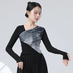 UMI MAO Chinese Style Pants Patchwork Ink Water Yarn Diagonal Collar Design, Long Sleeved Modern Dance Body Shape Clothing