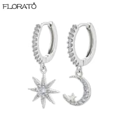 925 Sterling Silver Needle New Star/Moon Small Hoop Earrings for Women Exquisite Crystal Pendant Earrings Fashion Jewelry Gift