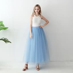 Women High Waist Long Solid Color Tulle Tutu Skirt, 4 Layers Mesh + 1 Layer Lining, Suitable for Cosplay, Stage Performance