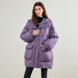 TOYOUTH Womens Down Jacket 2026 Winter New 90 White Duck Down Purple Hooded Large Pocket Warm Long Outerwear