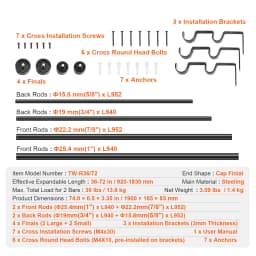 SucceBuy 1 in Double Curtain Rods 36-72/74-144 inches Drapery Rods for Windows 24-68/69-140 Inches Telescoping Dual Curtain Rod
