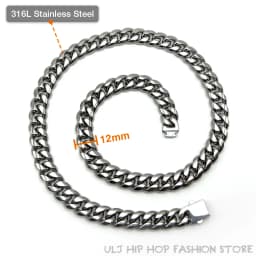 ULJ Punk Miami Cuban Link Men Hip Necklace 304 Stainless Steel Hip-Hop Female Male Bracelet Chain Ice Out Waterproof Jewelry