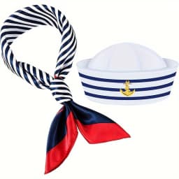 Sailor hat and scarf suit Navy Hat Unisex Captain Hat Navy Marine Hat For cruise lines, adult parties, Navy, cosplay, Outdoor