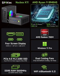 GMKtec K11 Mini PC AMD Ryzen 9 8945HS PC Gaming OCuLink DDR5 5600MHz USB4 Dual 2.5G LAN