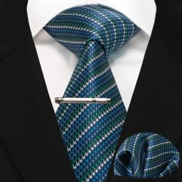 JEMYGINS Business Tie for Men Silk Navy Blue Tie Striped Paisley Necktie Handkerchief Tie Clips Set for Wedding Party Gift