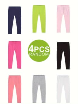 Random 4 Pcs of Girls High Stretch Solid Leggings Elastic Waistband Pants