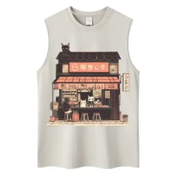 Japanese Ukiyo-e Beach Style Washed Tank Tops Naoshima Art Island Vintage Vests Men Women Cotton Casual Loose Sleeveless T Shirt