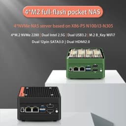 World Smallest NAS Mini PC Intel I3 N305 N150 N100 Firewall Mini PC 4xM.2 NVMe 2xSATA3.0 Slot DDR5 2x2.5G LAN 2xUSB3.2 2xHDMI2.0