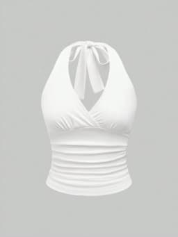 Solid V-neck Backless Halter Crop Top for Women Summer Sexy Y2K Sleeveless Ruched Top Streetwear