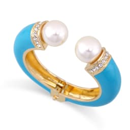 10 Colors Boho Personalized Double Pearls Cuff Bangle for Women Party Bracelet Engagement Accessory Rhinestone Bangles Jewelry