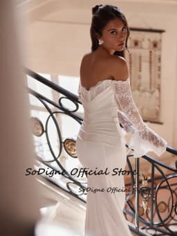  SoDigne Mermaid Off Shoulder Wedding Dresses Long Lace Sleeves Bridal Dress Beach Bride Gown Vestidos De Novia Customized