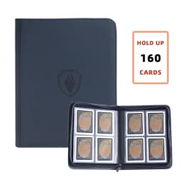 Holds 160 Cards|Trading Card Binder for 3”×4”Cards | 4-Pocket Double-sided Album |PU Leather Zipper Folder for Sports Cards