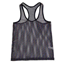 Fishnet Mesh Tank Top Men Racerback Summer Sleeveless Metallic Shiny Shirt Sport Muscle Vest Sheer Daily Party Wear Streetwear
