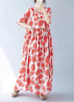 Plus Size Bohemian Print Maxi Long Dress for Women Floral Casual Cotton Linen Loose Vintage Vestidos Para Mujer Robe Dresses