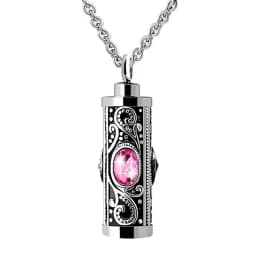 Crystal Cremation Urn Necklace for Ashes Keepsake Cremation Jewelry for Human Ashes Stainless Steel Memorial Pendant with Flower