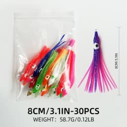 ShareShark 30pcs/bag 20 Mixed Color Glowing Squid Fishing Lure Soft Rubber Octopus Skirt Bait for Sea Bass Tuna Carp