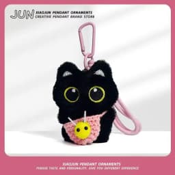 Practical Plush Black Cat Car Keychain Kitten Cartoon Backpack Decoration Toy