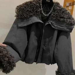 Trend Fleece Lined Winter Warm Women's Jacket Fur Trim Patchwork Long Sleeve Puffer Jacket New Versatile Short Top Parkas Coats
