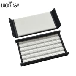 PU Leather Bare Stone Gemstone Jewelry Box Magnet Stone Storage Display Box Gem Display Counter Exhibition Lid V Groove Box