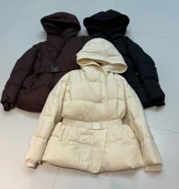 Schinteon Women White Down Jacket with Hood Solid Color Fashionable Autumn Winter Warm Outwear Parka Belt 2026 New Real Pictures