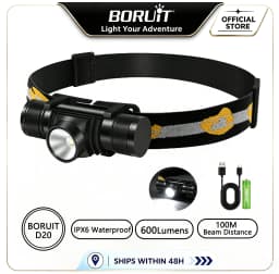 BORUiT D20 Zoom LED Headlamp 1000LM Powerful Type-C Rechargesble Headlight Waterproof Head Torch Camping Fishing Lantern