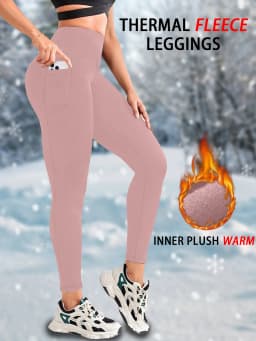 Womens Thermal Fleece Lined High Waisted with Pockets Leggings, Workout Winter Warm Tights Soft Yoga Running Pants