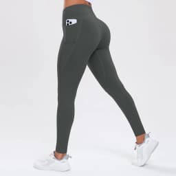  Women Leggings With Pockets Solid Color High Waist Butt Lifting Workout Tights Slim Elastic Pants Casual SportWear