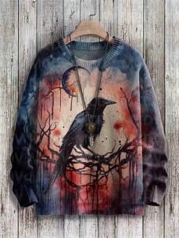 Raven Crow Art Pattern Print Casual Knit Pullover Sweatshirt Men's For Women's Pullover