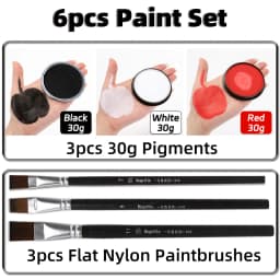 6pcs Black+White+Red Water-Based Paint Set 30g with 3 Brushes for Theater,Halloween,Party,Cosplay,Clown,SFX,Makeup