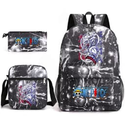 One Piece Luffy Anime Print School Backpack Set 3-in-1 Shoulder Bag Pencil Case for Boys Girls Kids Bookbag