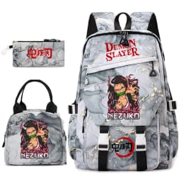 Demon Slayer Anime Backpack Set for Girls Demon Slayer 3Pcs School Bag Lunch Kit Pouch