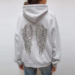 Leisure Spring and Autumn Sweater Wing Print and Hot Rhinestone Two Styles Women's Long-sleeved Pullover Hoodie