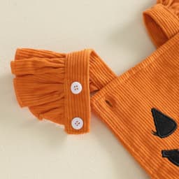 Baby Girl Halloween Bodysuits Outfit Devil Face Pattern Bows Ribbed Flying Sleeve Corduroy Romper Bow Headband 2 Pcs Set