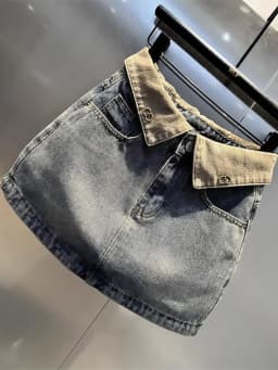 Color Blocking Denim Skirt for Women Retro High Waisted Blue Hip Hugging Short Skirt 2026 New Summer Anti Glare Half Dress
