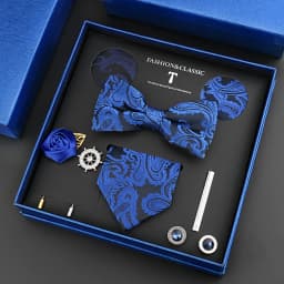 Luxury Neck Tie Set For Men Classic Brand Necktie Bowtie Hanky Cufflinks Floral Brooches Tie Clip Set Wedding Business Box Gift
