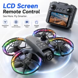 ZNLYRION K200MAX Full Protected Mini Drone With LCD Screen Remote 180 Electric Adjustable Camera Brushless Motor Optical Flow Hover RGB Colorful Light RC Quadcopter