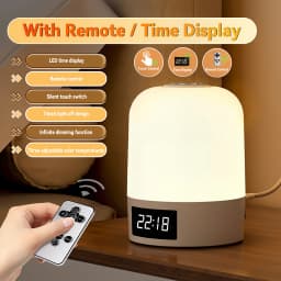 LED Touch Bedside Night Light Remote Control Stepless Dimming 3 Color Modes Timer Digital Clock Table Lamp for Home Bedroom Dorm