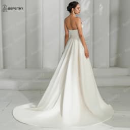 BEPEITHY Customized Ivory Satin A Line Wedding Dress Women 2026 Sweetheart Sexy High Slit Sweep Train Bride Boho Bridal Gown